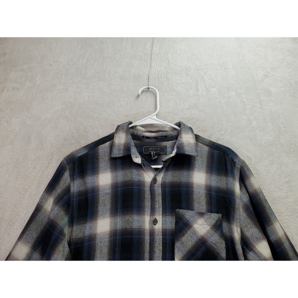 21 MEN Shirt Men Small Navy Multi Plaid Flannel 100% Cotton Collared Button Down - Picture 4 of 9